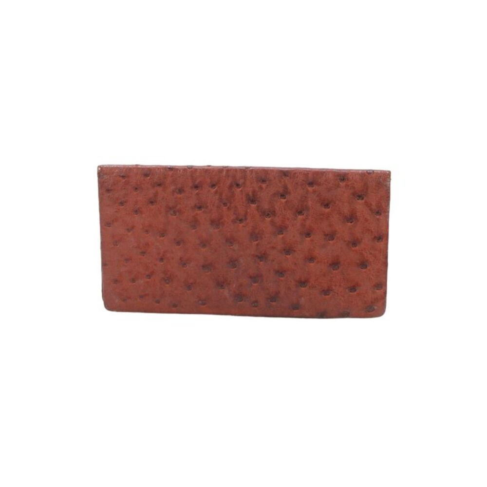 Designer Womens Ostrich Skin Open Front Wallet Chestnut Brown